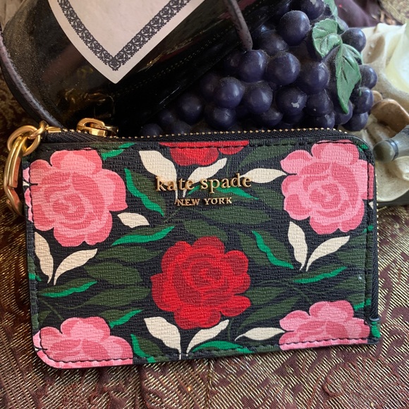 kate spade Accessories - SOLD⛔️Authentic KATE SPADE flowers Leather L-Zip card case/Keychain
